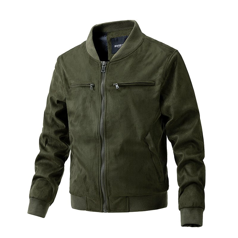 Wholesale Cardigan Suede Fabric Abrasion Resistant Zip Up Blank Pockets Custom Causal Men's Jacket