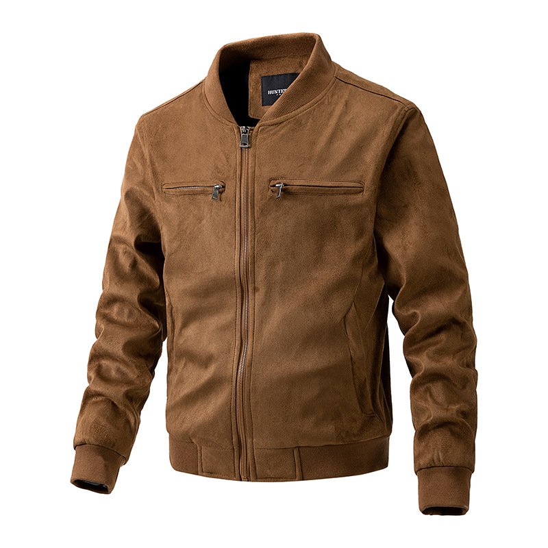 Wholesale Cardigan Suede Fabric Abrasion Resistant Zip Up Blank Pockets Custom Causal Men's Jacket