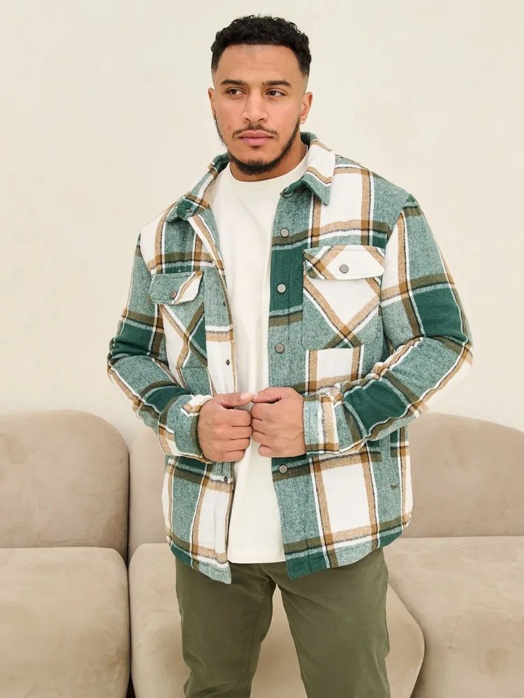 Men's new jacket with flannel long sleeved collar and loose fitting pocket men's jacket