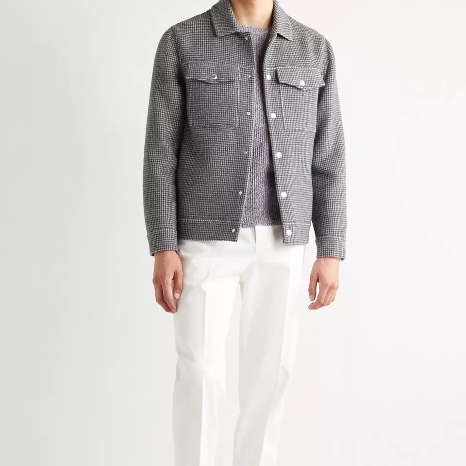 Lanwo Chest Patch Pocket Softshell Jacket For Men Custom Virgin Wool Cashmere Blend Checked Flannel Overshirt Jacket