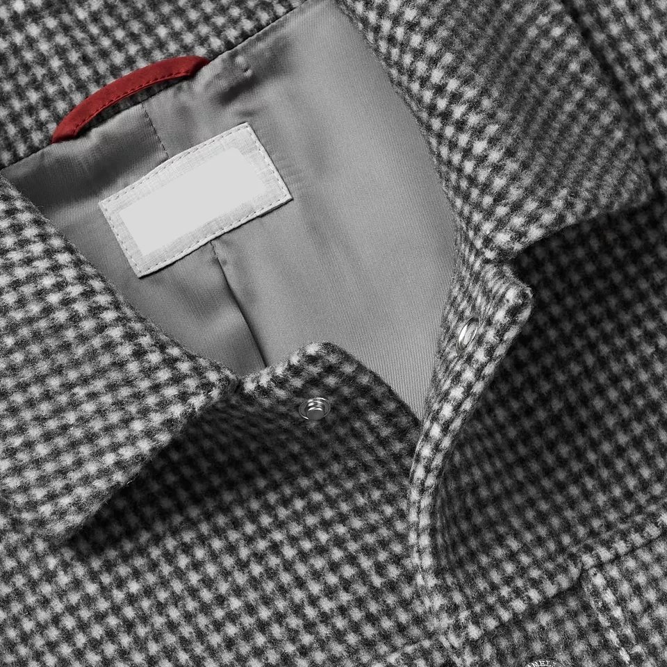 Lanwo Chest Patch Pocket Softshell Jacket For Men Custom Virgin Wool Cashmere Blend Checked Flannel Overshirt Jacket