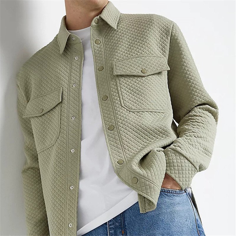 OEM Custom Men's Jacket Soft Loose Quilted Jacket Snap Flap Pockets Long Sleeve Men's Casual Jacket