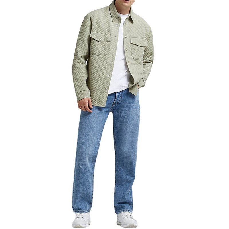 OEM Custom Men's Jacket Soft Loose Quilted Jacket Snap Flap Pockets Long Sleeve Men's Casual Jacket