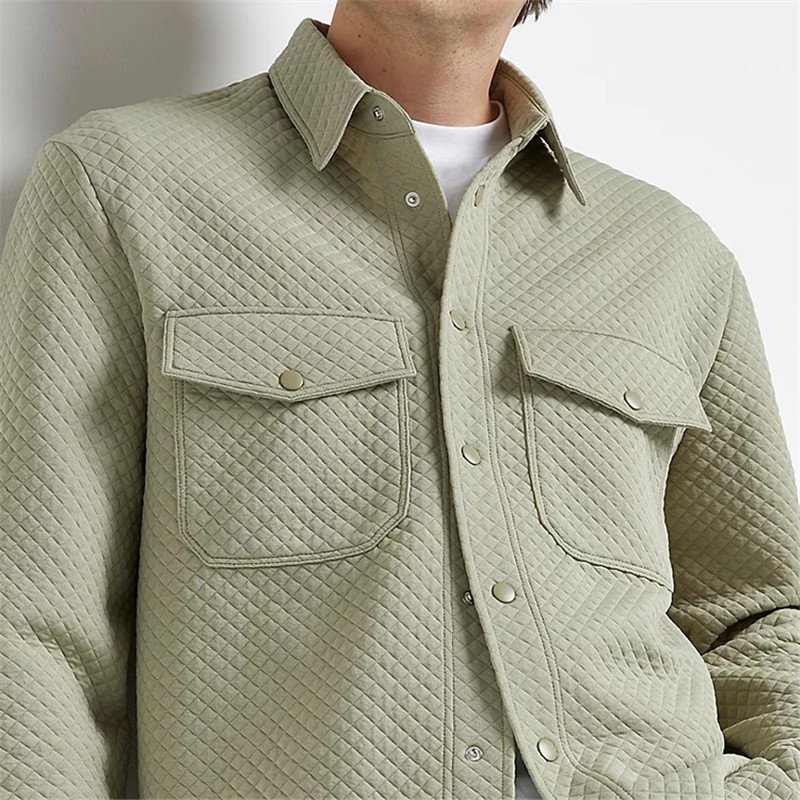 OEM Custom Men's Jacket Soft Loose Quilted Jacket Snap Flap Pockets Long Sleeve Men's Casual Jacket