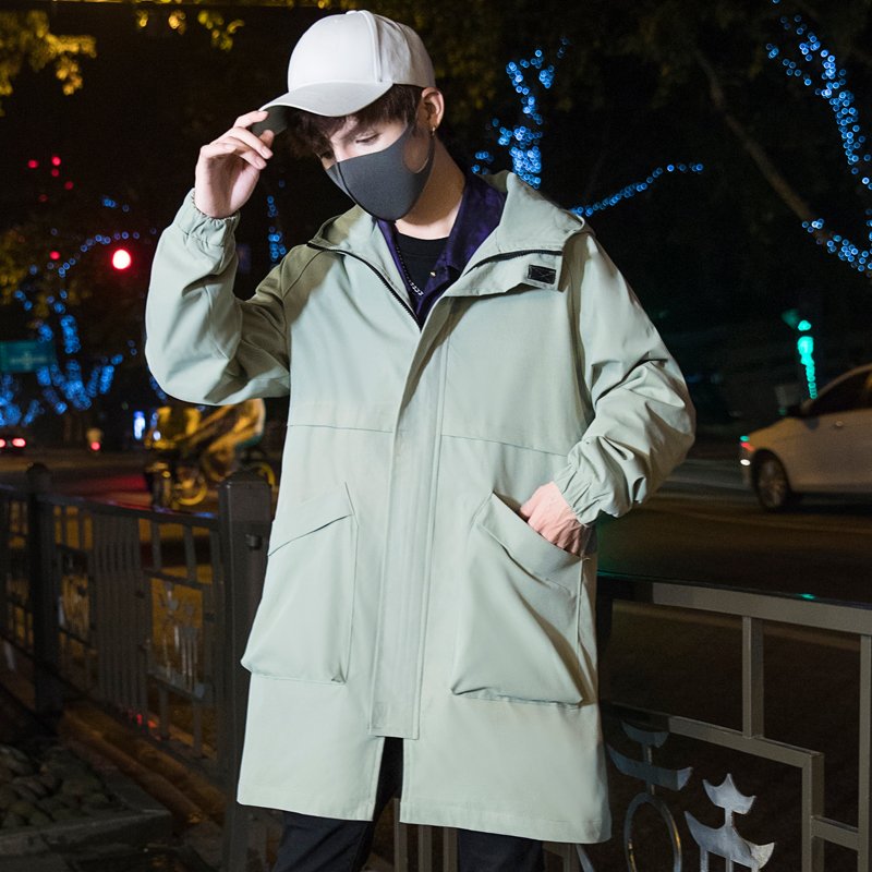 Fashion Custom Logo Print embroidery blank Plus Size Men's Jackets windbreaker Black sport hoodies Trench Long coat