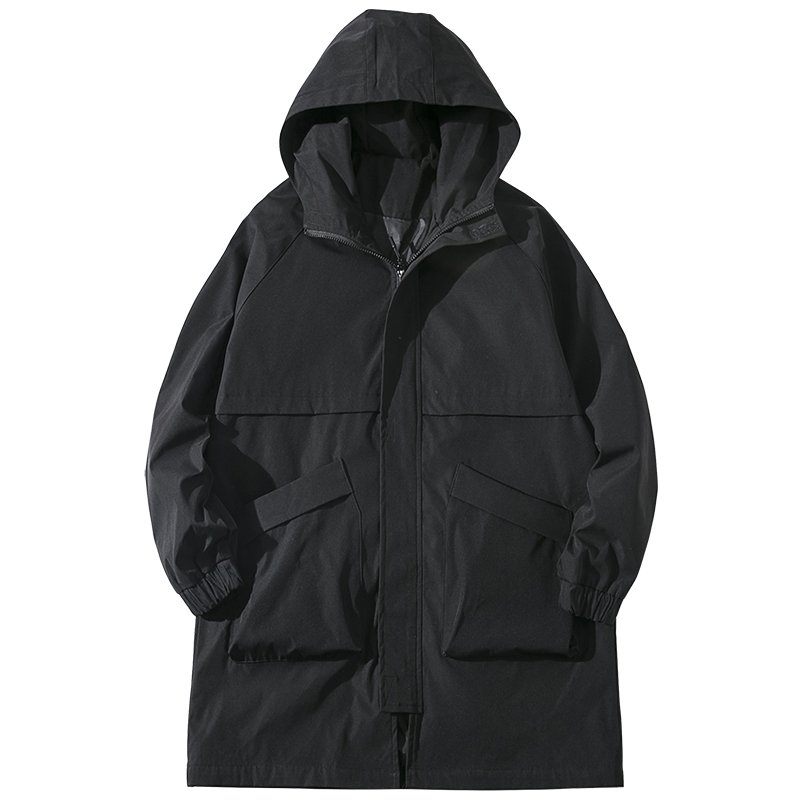 Fashion Custom Logo Print embroidery blank Plus Size Men's Jackets windbreaker Black sport hoodies Trench Long coat