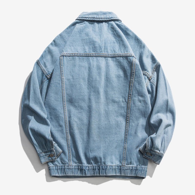 New men's loose denim jacket European and American style lapel denim jacket long sleeves