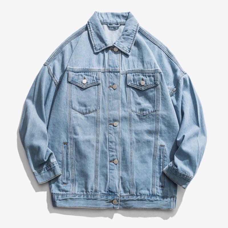 New men's loose denim jacket European and American style lapel denim jacket long sleeves