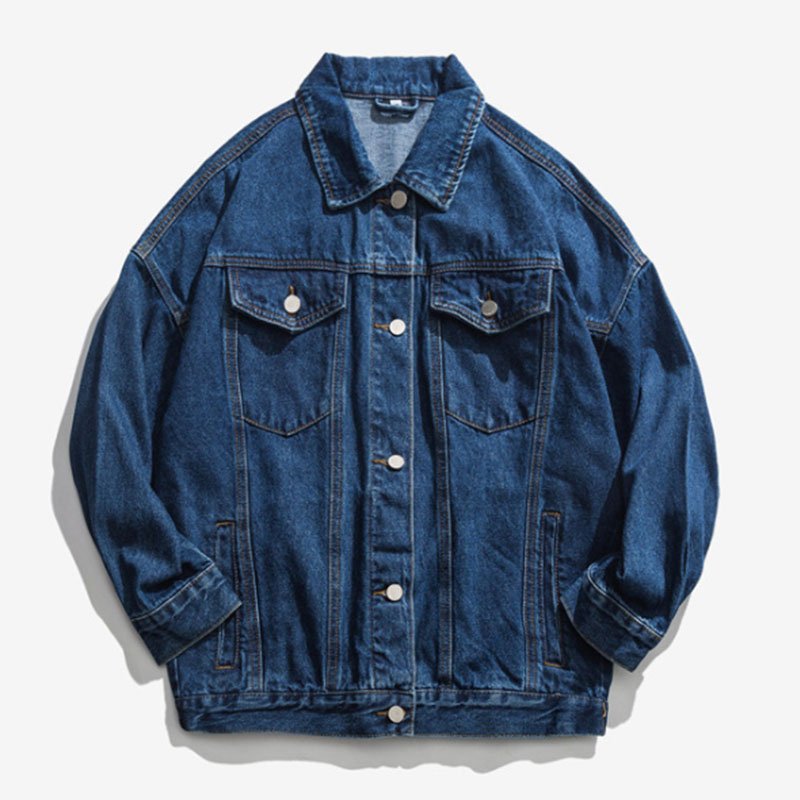 New men's loose denim jacket European and American style lapel denim jacket long sleeves
