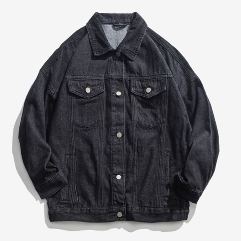New men's loose denim jacket European and American style lapel denim jacket long sleeves