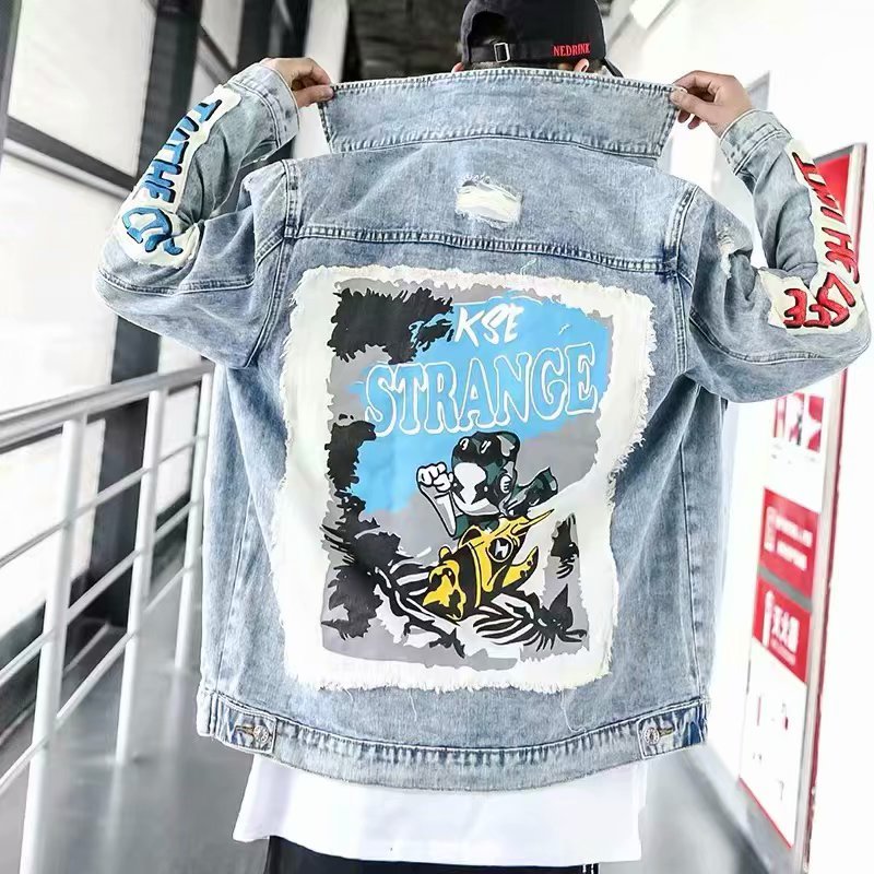 Factory Custom Male Wear Boyfriend Denim Coat Men Distressed Jeans Jacket Oem Wholesale