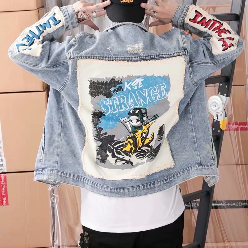 Factory Custom Male Wear Boyfriend Denim Coat Men Distressed Jeans Jacket Oem Wholesale