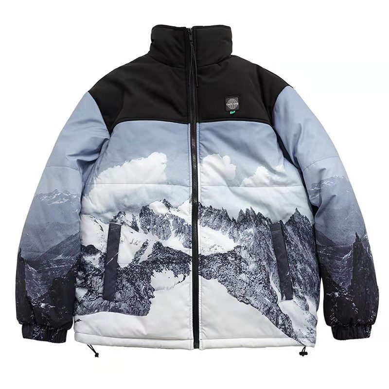 Oem Custom Winter All Over Cover Full Printed Padded Bubble Down Puffer Jacket For Men