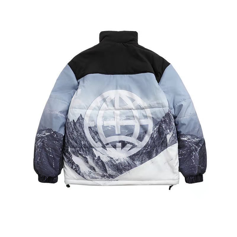Oem Custom Winter All Over Cover Full Printed Padded Bubble Down Puffer Jacket For Men