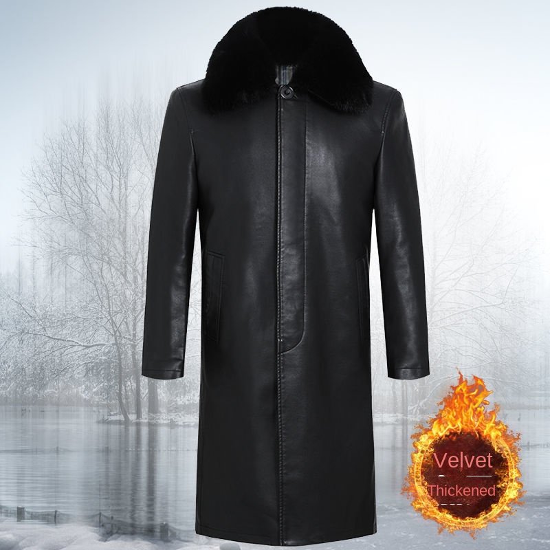 Men's Jackets Long Leather Men's Lapel Leather Coat Thickened Over Knee Leather Coat Men's Jackets