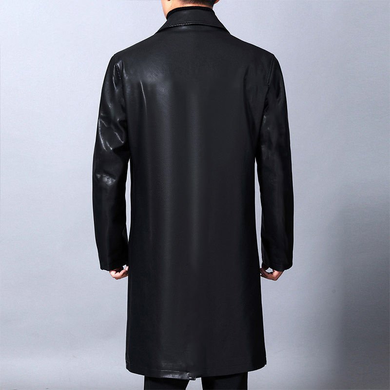 Men's Jackets Long Leather Men's Lapel Leather Coat Thickened Over Knee Leather Coat Men's Jackets