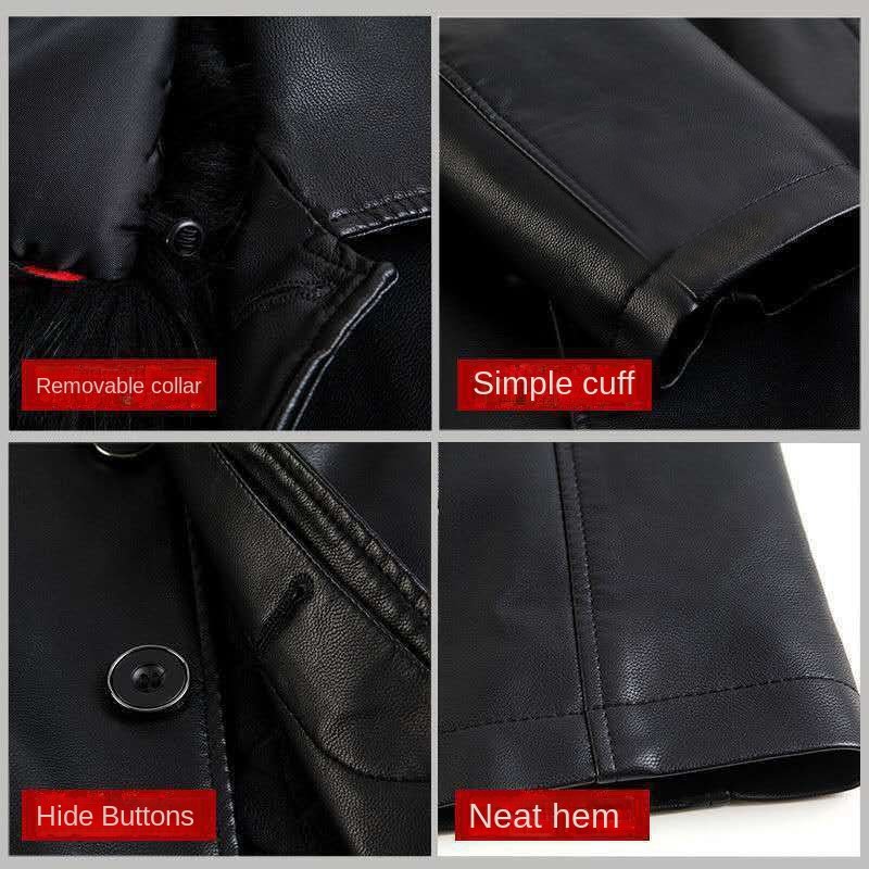 Men's Jackets Long Leather Men's Lapel Leather Coat Thickened Over Knee Leather Coat Men's Jackets