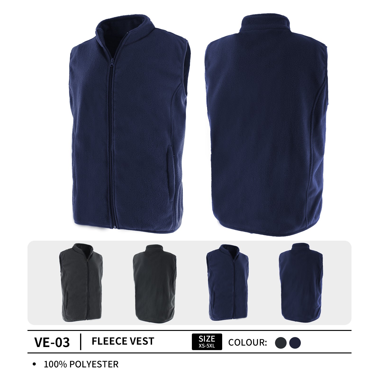 Men's Fleece Sports Vest Warm Zip Up Polar Outerwear with Zipper Pockets Sleeveless Jacket for Winter VE-03