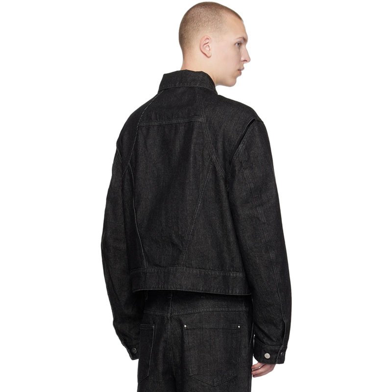 OEM logo denim custom designed open-eye Black Denim Jacket Jacket High Street casual biker men's jacket