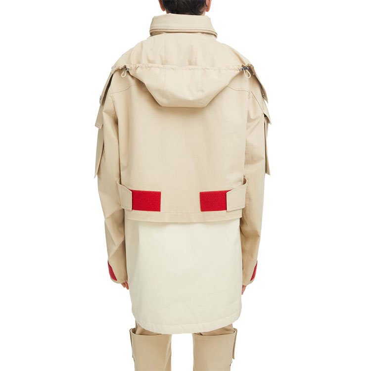 Oversize crop 2-in-1 parka mens casual jacket large flap-patch pockets half-zip placket removable vest