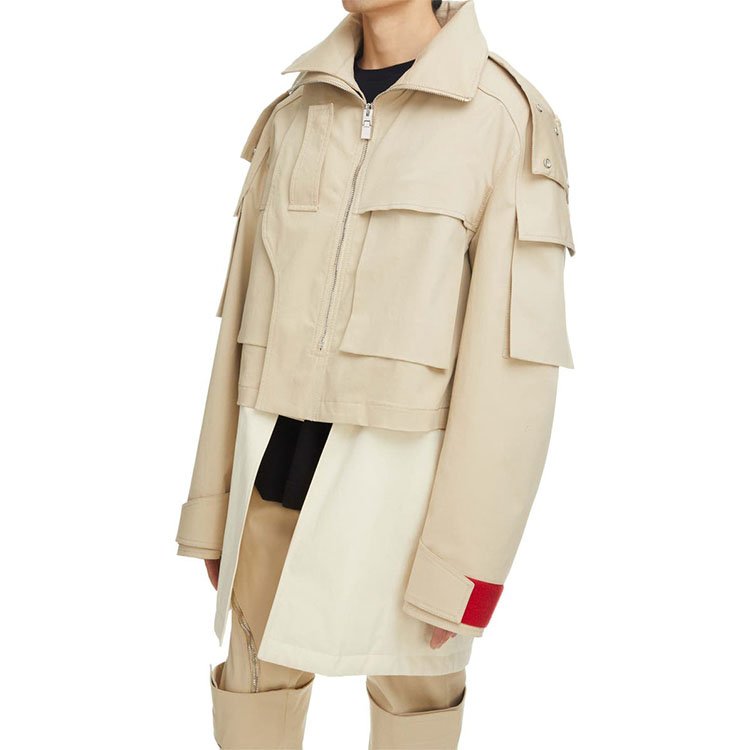 Oversize crop 2-in-1 parka mens casual jacket large flap-patch pockets half-zip placket removable vest