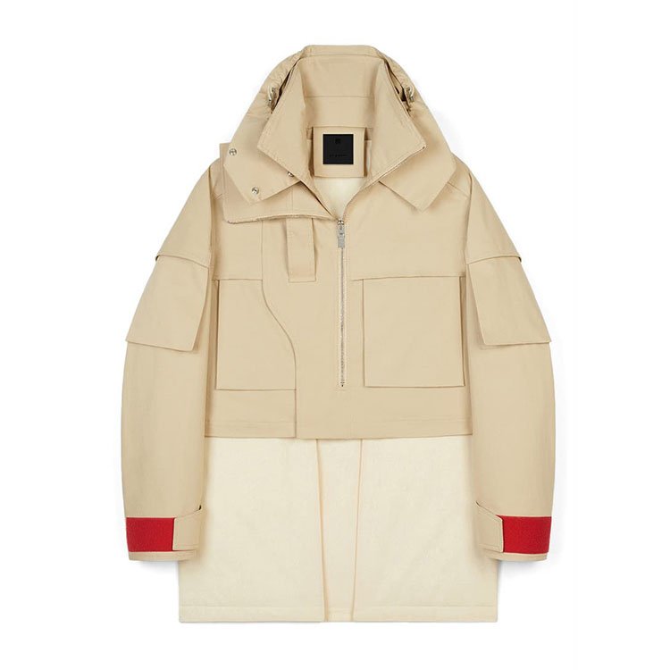Oversize crop 2-in-1 parka mens casual jacket large flap-patch pockets half-zip placket removable vest