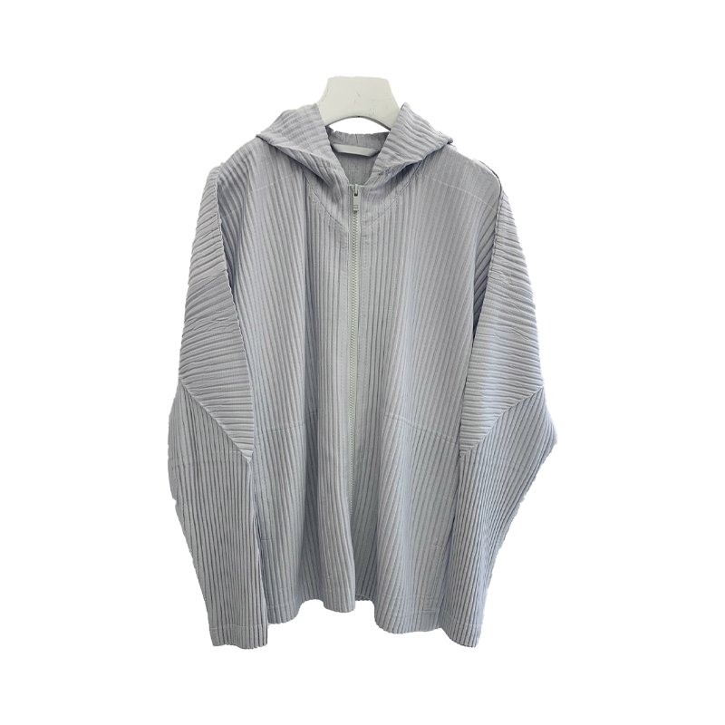 Hot Selling Men's Women's Casual Pleated Jacket Zipper Hood Long Loose Fit Spring Autumn Seasons Woven Fabric Printed Pattern