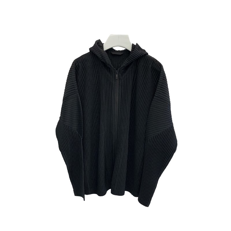 Hot Selling Men's Women's Casual Pleated Jacket Zipper Hood Long Loose Fit Spring Autumn Seasons Woven Fabric Printed Pattern