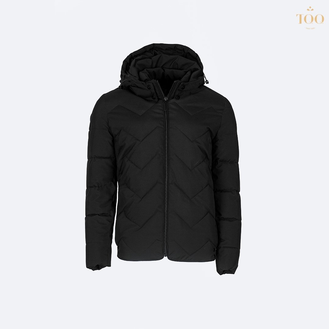 Winter 100% Polyester men's jackets Stretch Puffer Jacket with Detachable Hood in Black COLLARLESS Regular Length