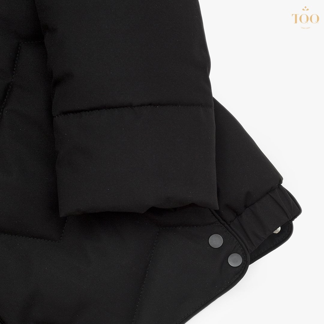 Winter 100% Polyester men's jackets Stretch Puffer Jacket with Detachable Hood in Black COLLARLESS Regular Length