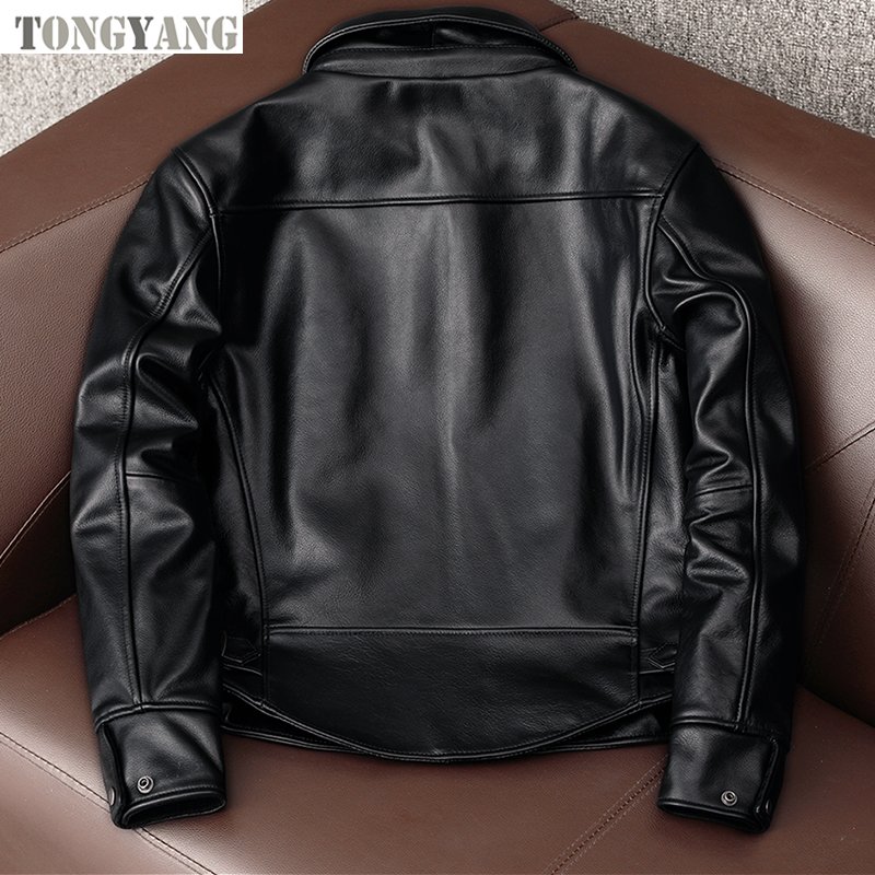 TONGYANG Black Casual Men Genuine Leather Jacket Man Lapel Short Coat Spring Autumn Soft Leather Jacket Real 100% Cowhide New