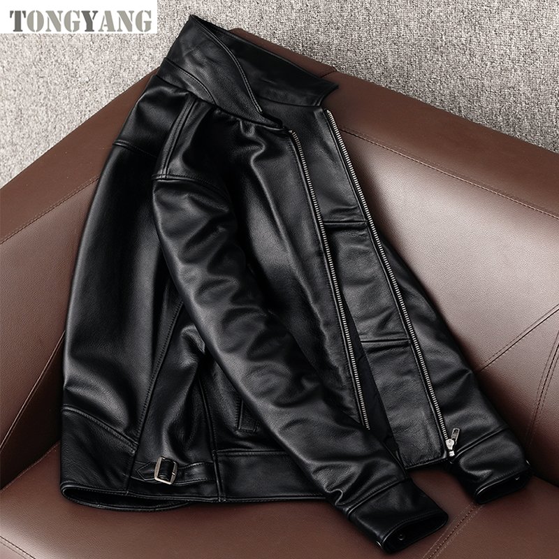 TONGYANG Black Casual Men Genuine Leather Jacket Man Lapel Short Coat Spring Autumn Soft Leather Jacket Real 100% Cowhide New