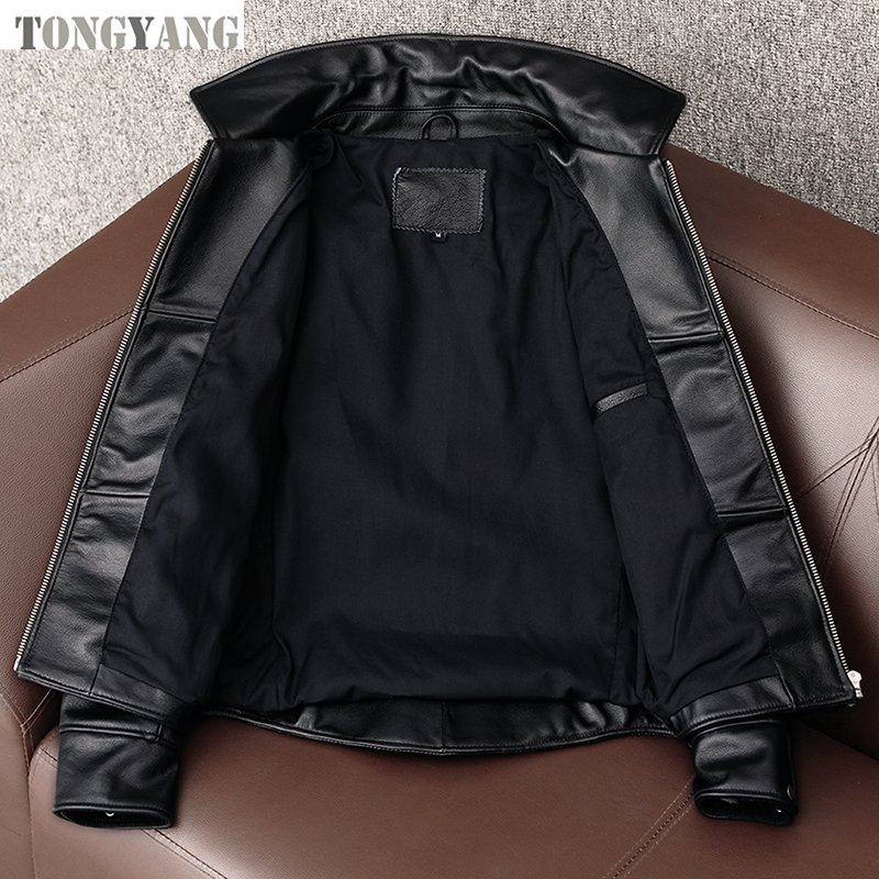 TONGYANG Black Casual Men Genuine Leather Jacket Man Lapel Short Coat Spring Autumn Soft Leather Jacket Real 100% Cowhide New
