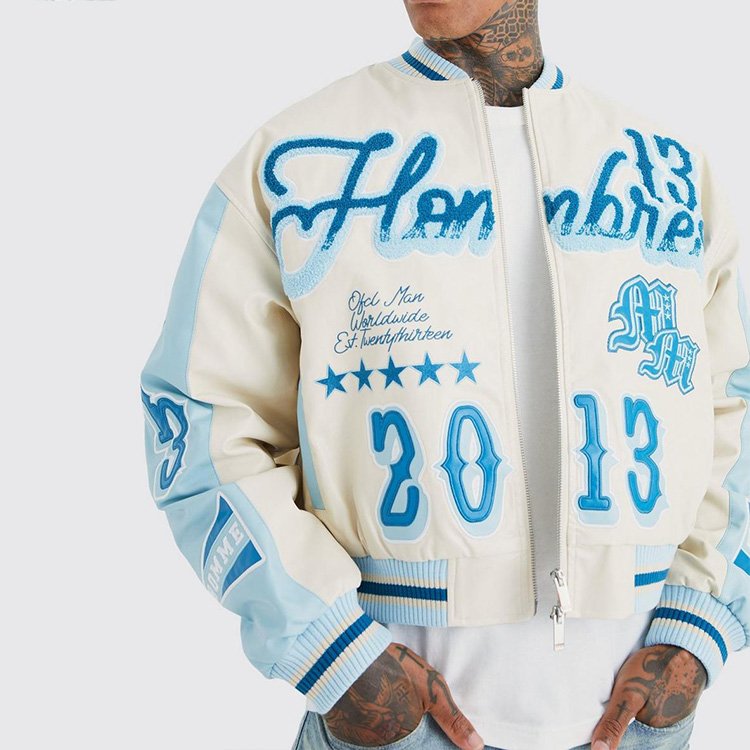 Polyester Cotton College Baseball Letterman Men's Jacket Custom Concise Style Boxy Chenille Embroidery Varsity Jacket