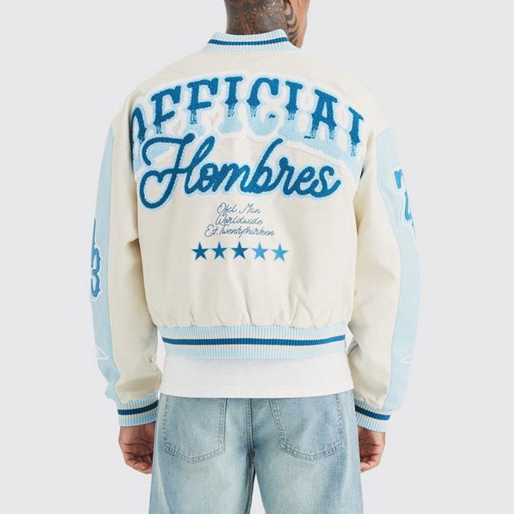 Polyester Cotton College Baseball Letterman Men's Jacket Custom Concise Style Boxy Chenille Embroidery Varsity Jacket