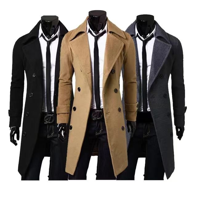 Wholesale Men's Trench Coat Slim Long Jackets And Coats Overcoat Double Breasted Trench Coat Men Winter Outerwear jackets
