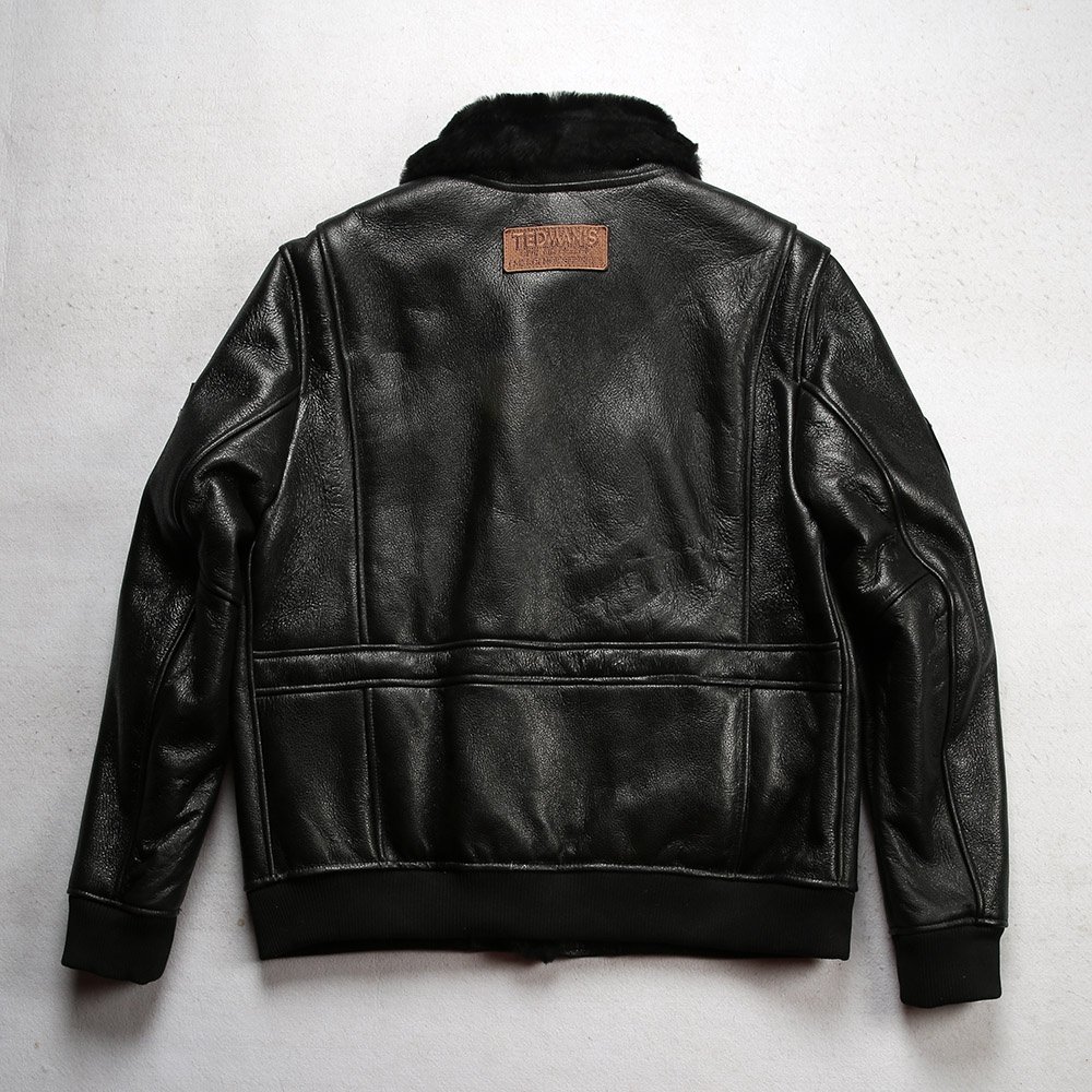 Original ecological fur sheep skin wool shearing men's black bomber genuine leather jacket thickened warm coat