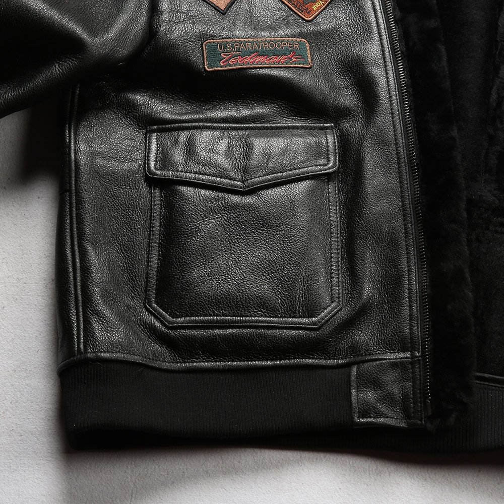 Original ecological fur sheep skin wool shearing men's black bomber genuine leather jacket thickened warm coat