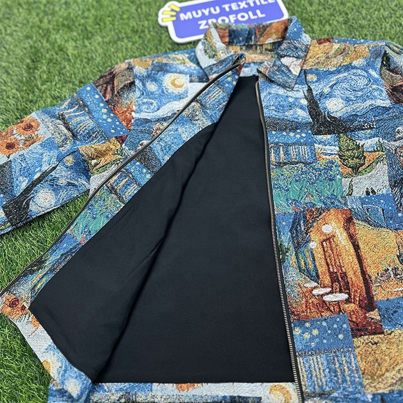 Custom Tapestry Clothing Van Gogh Bomber Tapestri Jacket Set Manufacturer Jacquard Plus Size Men's Jackets