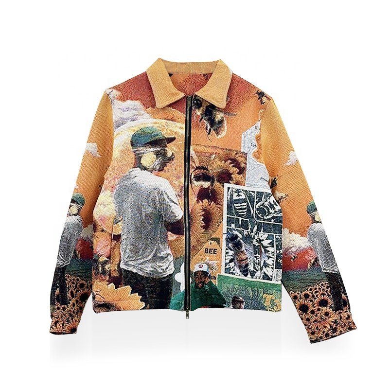 Custom Tapestry Clothing Van Gogh Bomber Tapestri Jacket Set Manufacturer Jacquard Plus Size Men's Jackets