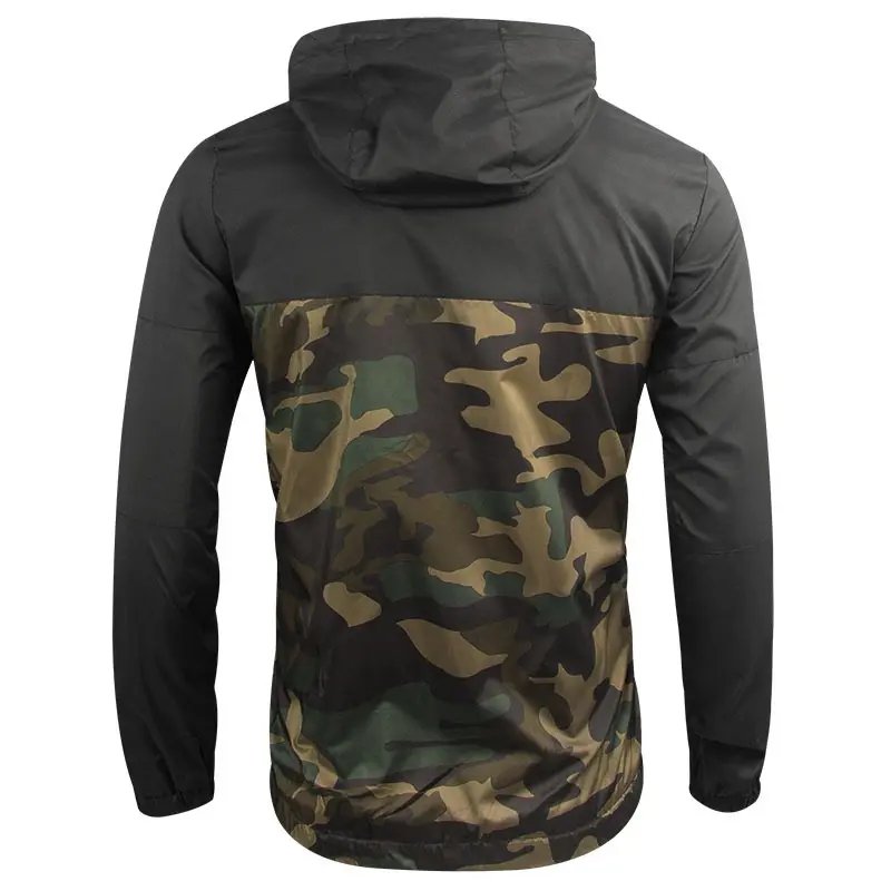 Custom Logo US SIZE Autumn Patchwork Hooded Mesh Breathable Outdoor Camo Sports Run Windbreaker Men's Jackets