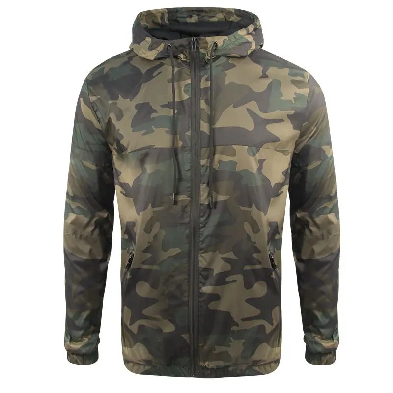Custom Logo US SIZE Autumn Patchwork Hooded Mesh Breathable Outdoor Camo Sports Run Windbreaker Men's Jackets