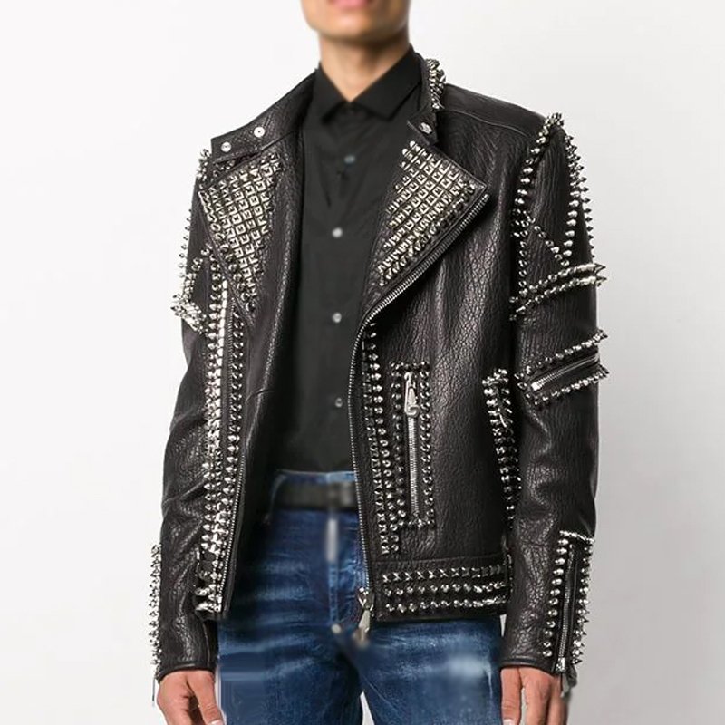 Custom Rivet Biker Men's Jacket PU Leather Distressed Authentic High Quality Material Parker Jacket for Men