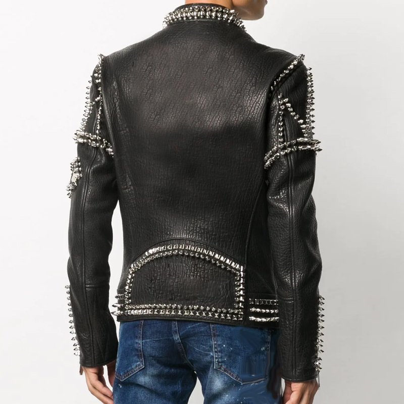 Custom Rivet Biker Men's Jacket PU Leather Distressed Authentic High Quality Material Parker Jacket for Men