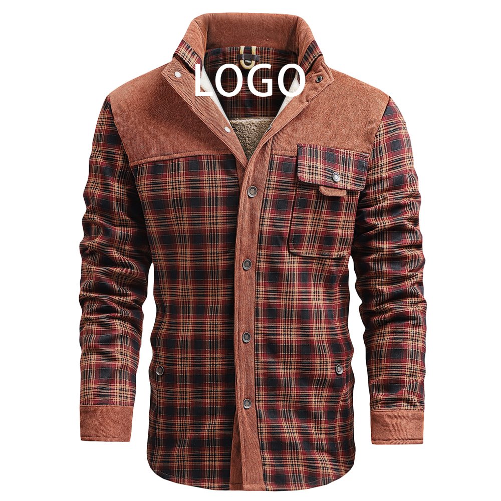 CARANFIER Men Jacket Plaid Fleece Jacket Winter Windproof Warm Outdoor Casual Coat Free LOGO Customized Custom OEM