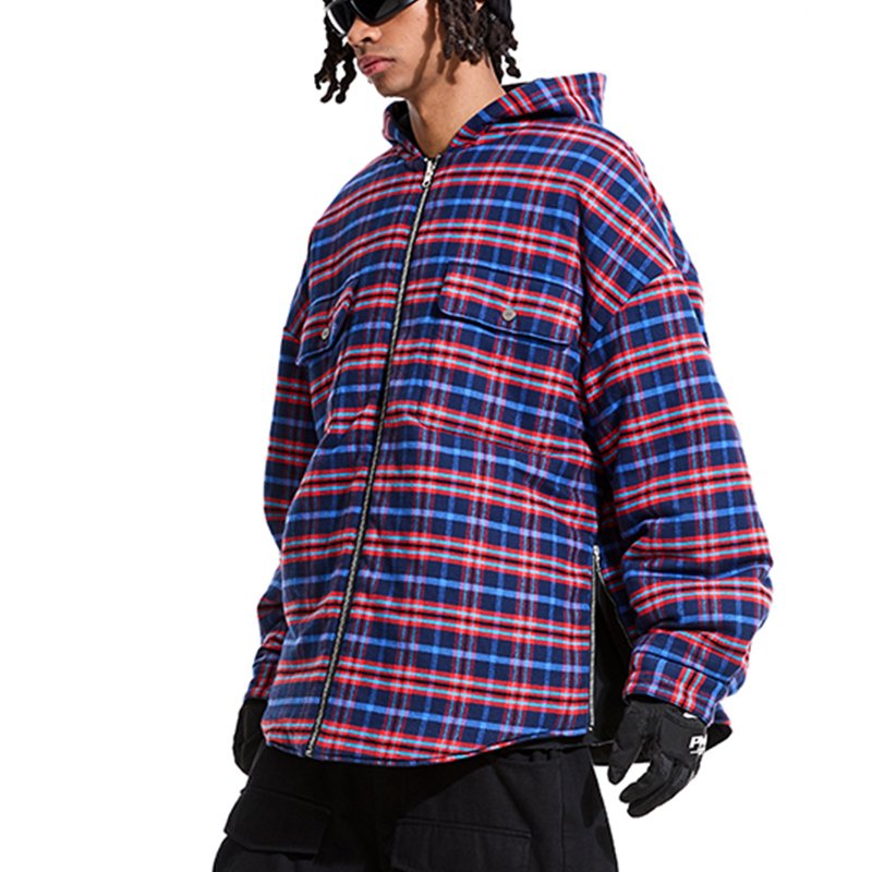 Trendy Brand Men's Autumn Quilted Jacket Streetwear Vintage Patterned Plaid Hooded Reversible Dressing Loose Oversized Thickened