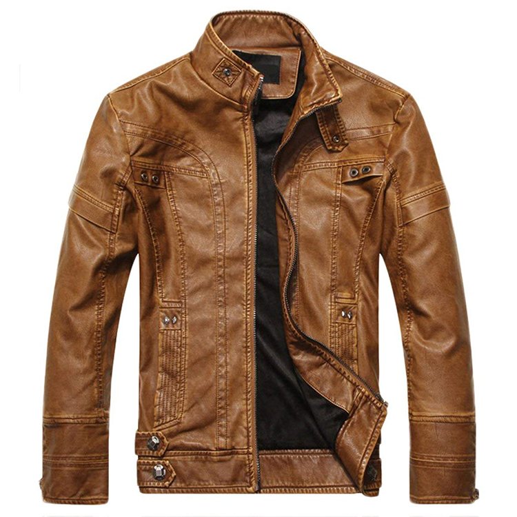 Full Leather Windproof Brown Pu Regular Fit Sustainable Quick Dry Worsted Men's Jacket for men