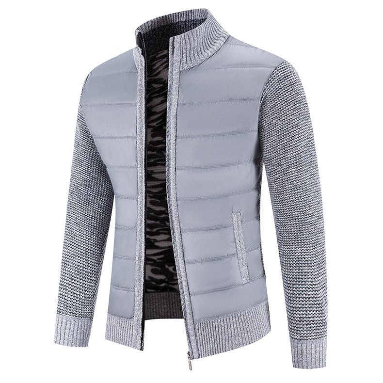 2023 New Men's Knitwear Coat Fashion Patchwork Cardigan Stand Collar Cotton Padded Jacket