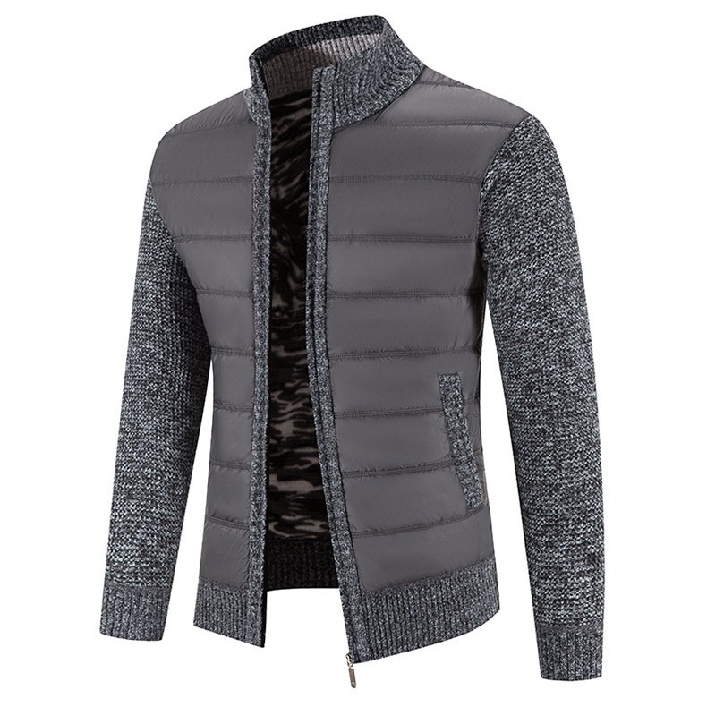 2023 New Men's Knitwear Coat Fashion Patchwork Cardigan Stand Collar Cotton Padded Jacket