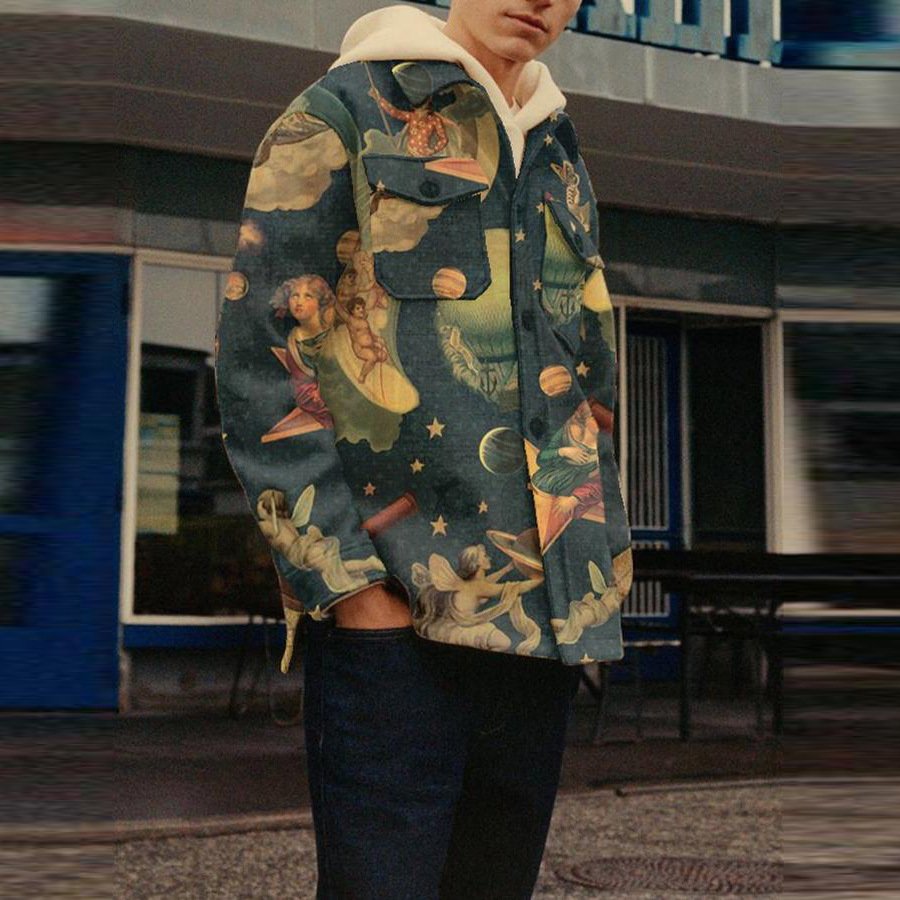 Fashion casual all over printed jacket turn down collar men's jackets & coats big oversized jacket man